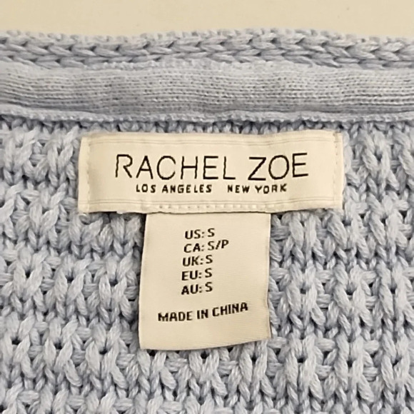 Cotton Blend Blue Sweater Oversized Small Side Slits V-Neck Rib Cuffs & Bottom - Picture 6 of 8